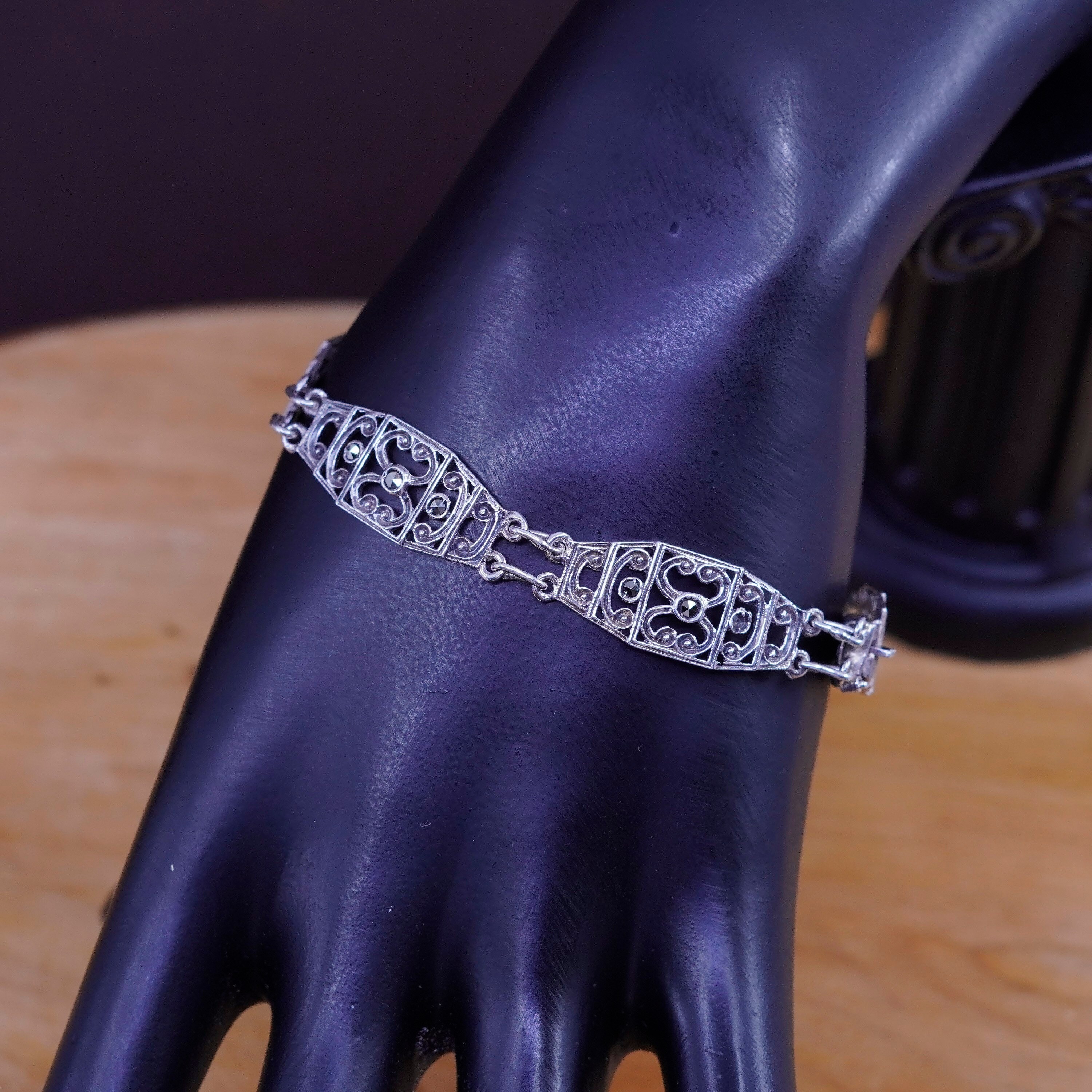 7.25”, Vintage Sterling Silver Handmade Bracelet, 925 Tennis