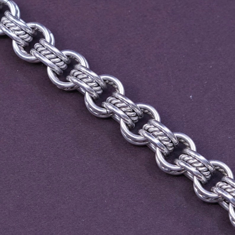 two tone Sterling silver bracelet with toggle closure 10mm solid Italy 925 silver bold birdcage chain bracelet vintage stamp 330334 7