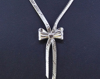 16", 3 mm, cadena de espiga de plata de ley vintage, collar Italia 925 con colgante de cinta, estampado Italia 925