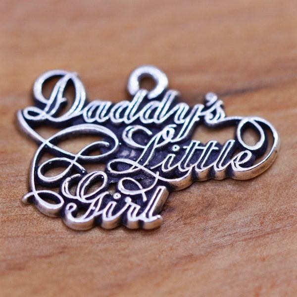 Vintage Sterling silver handmade pendant, filigree 925 angel charm “daddy’s little girl”, stamped 925