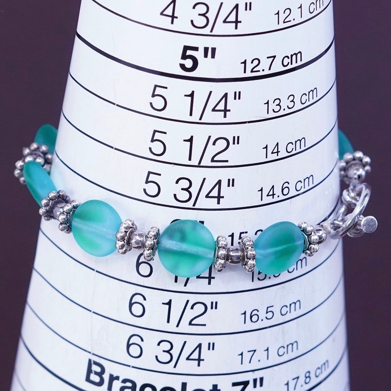 Vintage handmade 6 solid 925 silver clasp with green glass bracelet silver tested 330732 bracelet