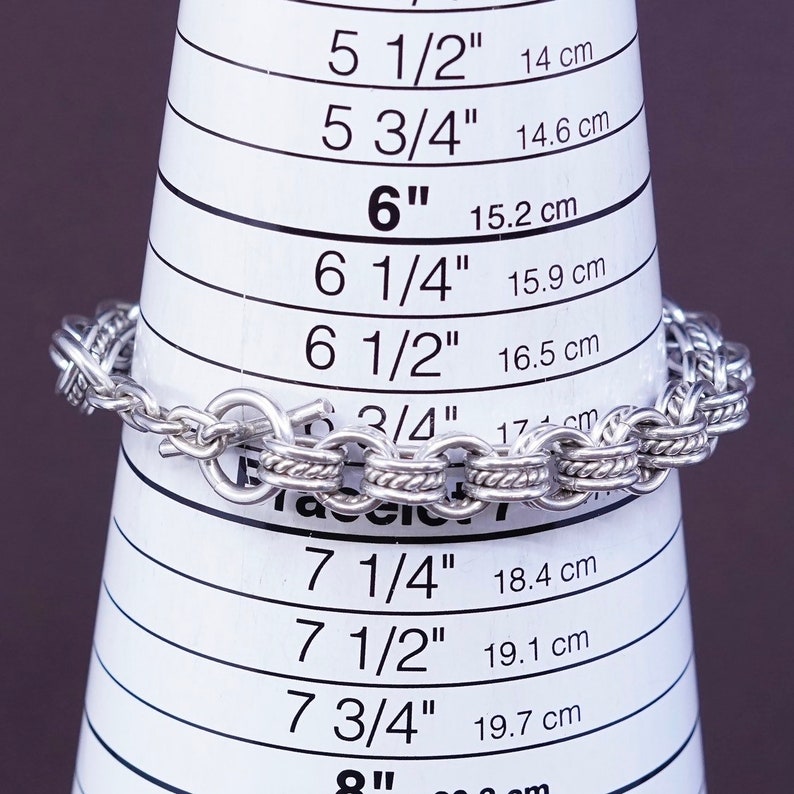 two tone Sterling silver bracelet with toggle closure 10mm solid Italy 925 silver bold birdcage chain bracelet vintage stamp 330334 7
