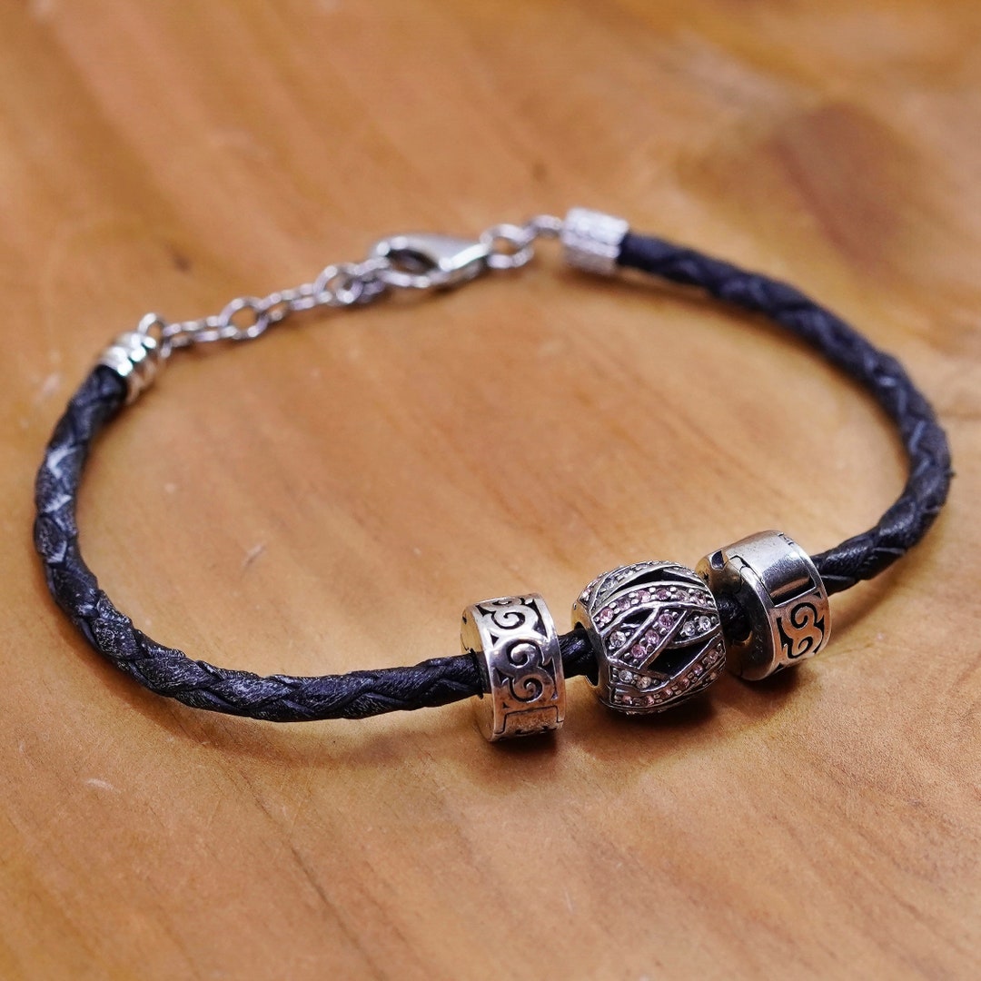 7, Vintage CHAMILIA CHAM Sterling 925 Silver Handmade Bracelet, Leather