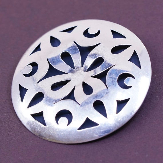 Vintage handmade sterling 925 silver circle brooc… - image 1