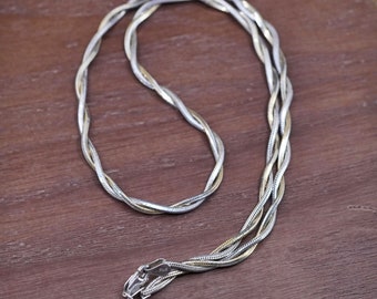 18 "3 mm, collar de plata de ley vintage de dos tonos, Italia 925 cadena de serpiente retorcida, estampado 925 Italia