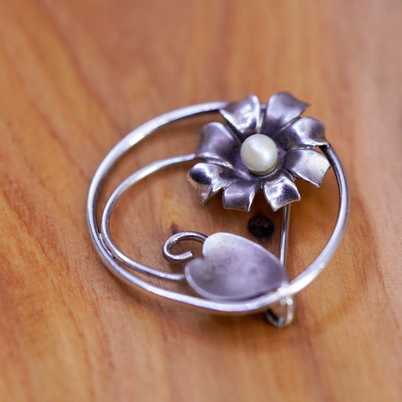 Vintage handmade sterling 925 silver flower brooc… - image 2