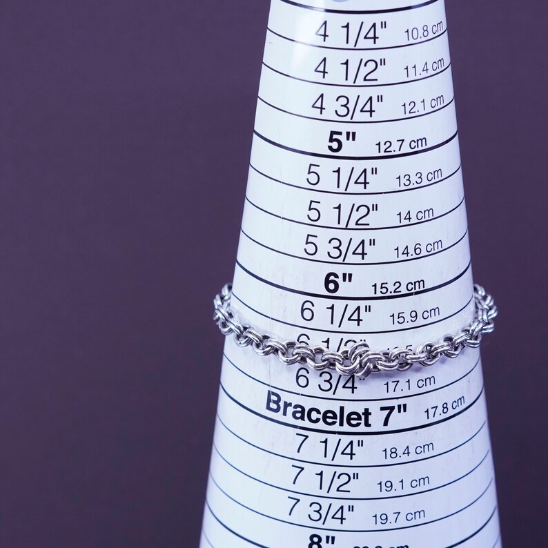 6.5\u201d vintage Sterling silver handmade charm bracelet silver tested 5mm 925 double circle link chain with toggle closure