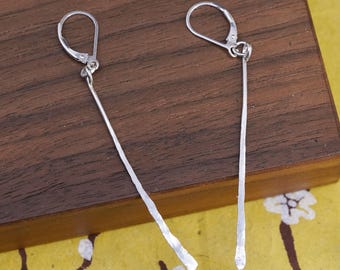 Vintage Sterling silver handmade earrings, 925 Hammered long dangles, stamped 925