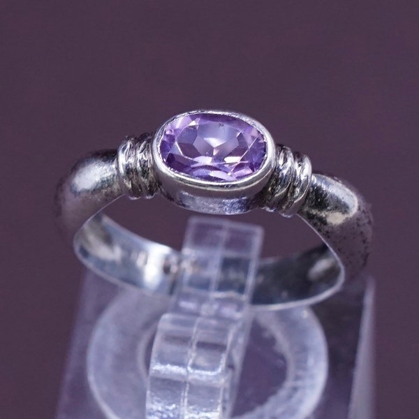 Size 6.75, Sterling silver (310676) handmade ring, solid 925 silver with oval amethyst stone, stamped 925