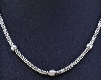 16" 3 mm, vintage italiano ZRW plata de ley 925 collar de cadena de trigo con diamante, estampado 925 Italia ZRW