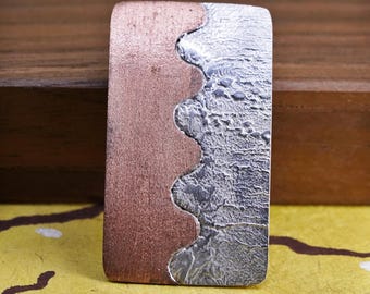 Vintage Chile two tone handmade sterling 950 silver rectangular textured pendant. stamped 950 Chile