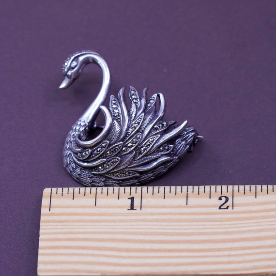 Vintage handmade sterling 925 silver swan bird br… - image 6