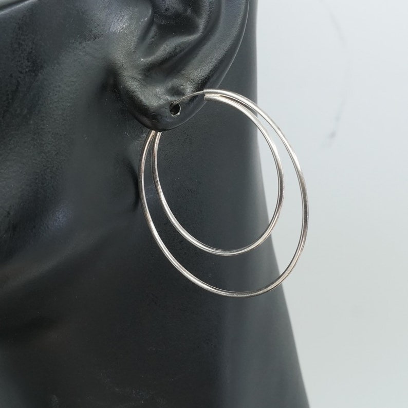 solid 925 silver hoops stamped 925 italy 300165 vintage 1.75 Sterling silver handmade earrings