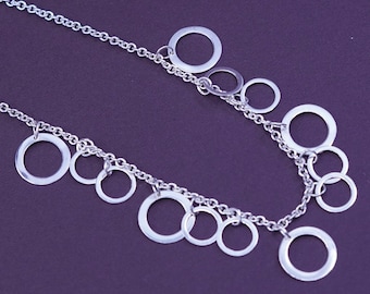 16”, 2mm, vintage Sterling silver necklace, 925 circle chain with cluster circle pendant, stamped 925