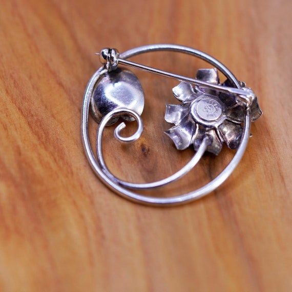 Vintage handmade sterling 925 silver flower brooc… - image 3