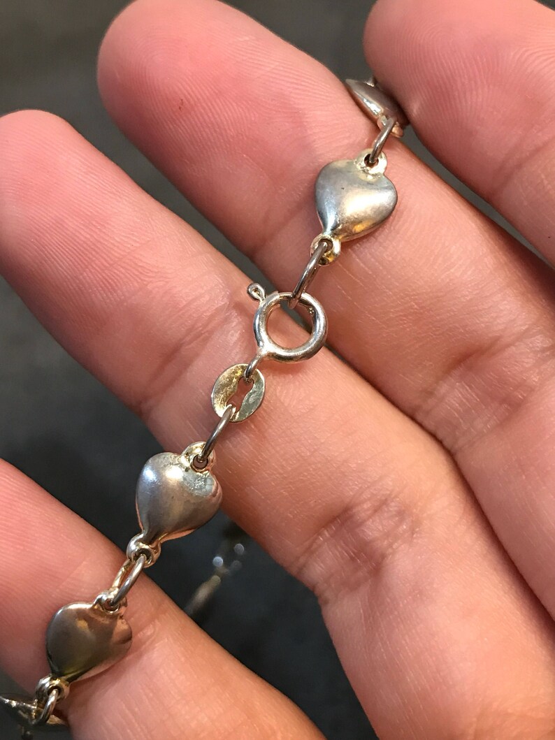 Sterling silver handmade bracelet vintage solid 925 silver heart link chain stamped 925 7.25 330267