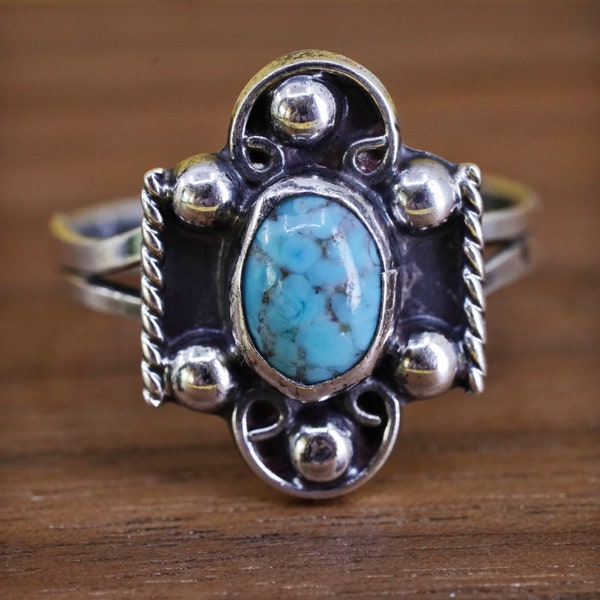 Size 6, vintage Sterling silver handmade ring, jewelry, southwestern 925 band with turquoise, stamped 925