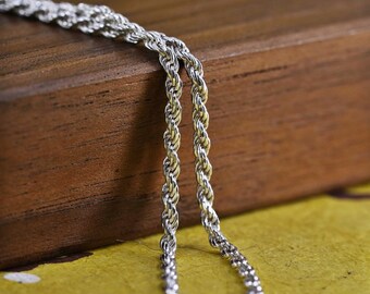 20", 2 mm, collar de plata de ley vintage, cadena de cuerda de plata 925, estampado 925 italia