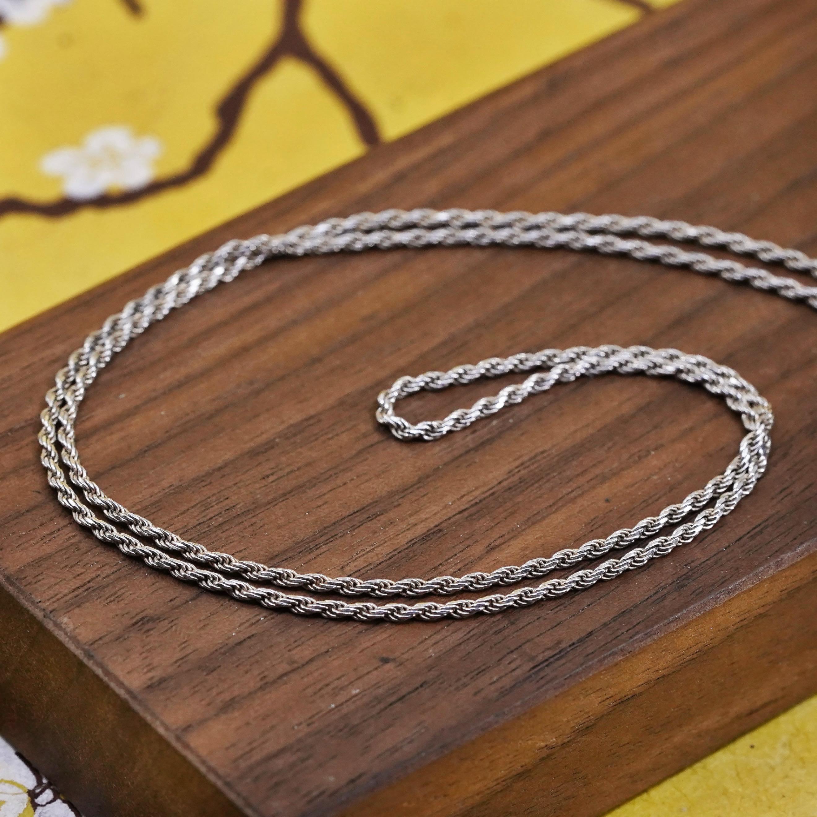 30”, 2mm, Vintage Sterling Silver Necklace, Italy 925 Rope Chain