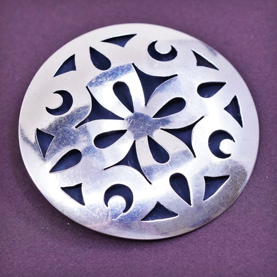 Vintage handmade sterling 925 silver circle brooc… - image 2