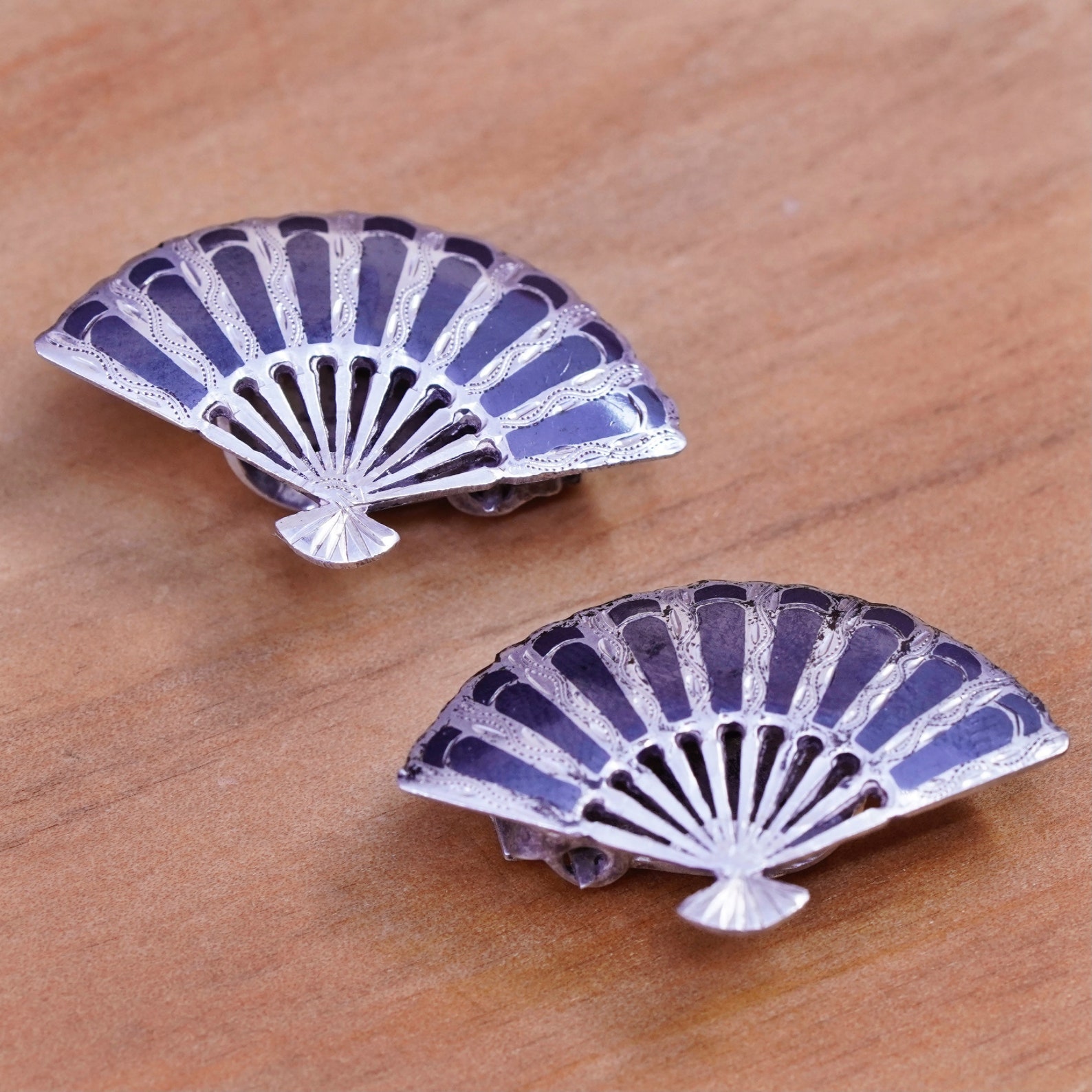Vintage Siam Sterling Silver Clip on Earrings 925 India Fan Etsy UK