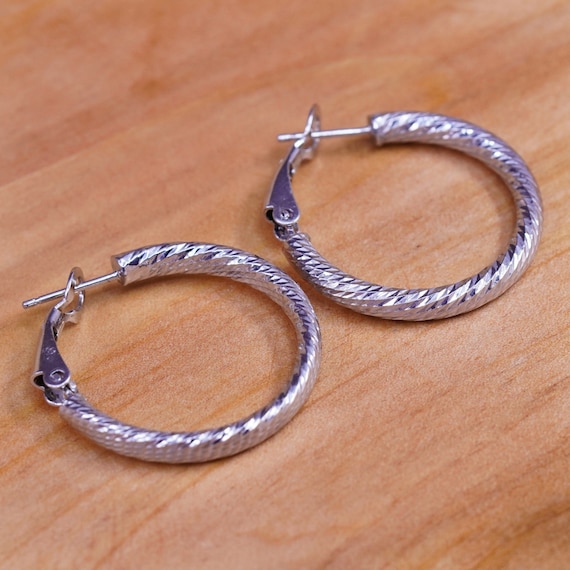 1”, Vintage Italy Sterling Silver Handmade Hoops, Textured 925