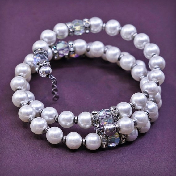 7" Vintage handmade faux pearl beads wrap around … - image 1