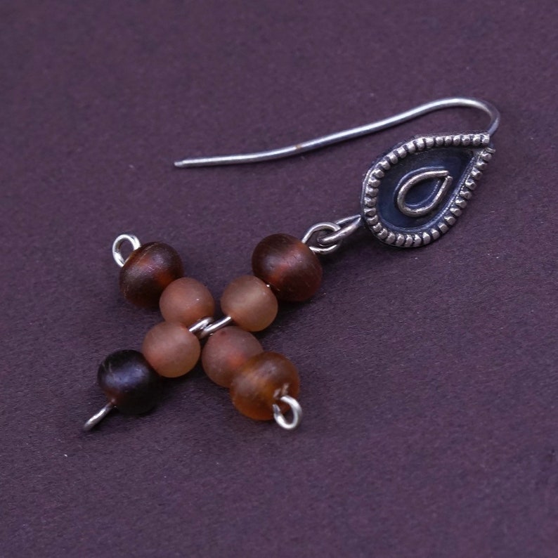 Sterling silver handmade earrings 300717 solid 925 silver teardrop with beads cross stamped 925 Vintage