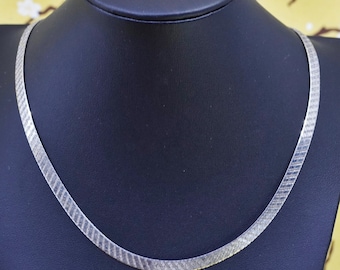 20”, 6mm, vintage Milor Sterling silver necklace, Italy textured 925 herringbone chain, stamped Italy 925 IBB