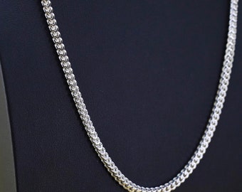 22" 4 mm, collar hecho a mano de plata de ley italiana vintage, cadena de eslabones de trigo cuadrado 925 audaz. Estampado 925 Italia