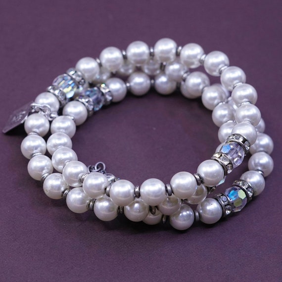 7" Vintage handmade faux pearl beads wrap around … - image 2