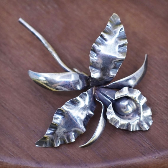 Vintage handmade sterling 925 silver orchid flower