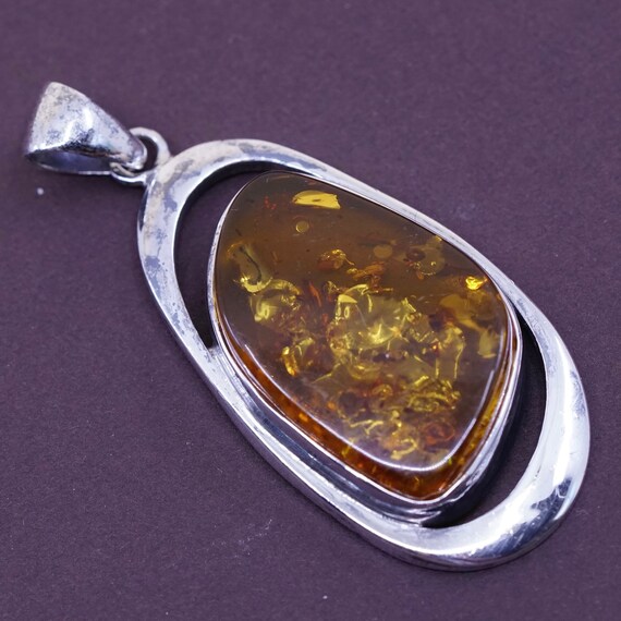 stamped 925 Vintage Sterling 925 silver handmade teardrop pendant with Amber pendant