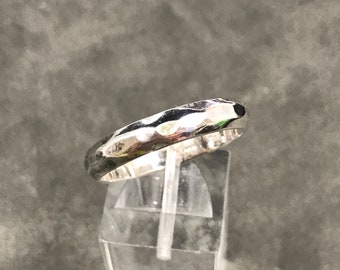 size 11, vintage (310543) Sterling silver handmade ring, solid 925 silver hammered wedding band, stamped 925