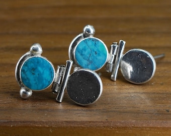 Vintage Sterling 925 silver southwestern handmade earrings with turquoise, silver tested