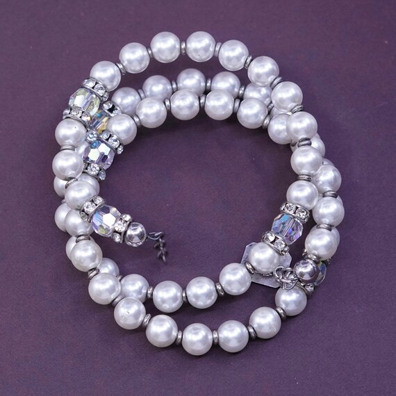 7" Vintage handmade faux pearl beads wrap around … - image 5