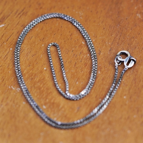16”, 1mm, vintage Sterling silver box chain, Italy 925 necklace, stamped 925
