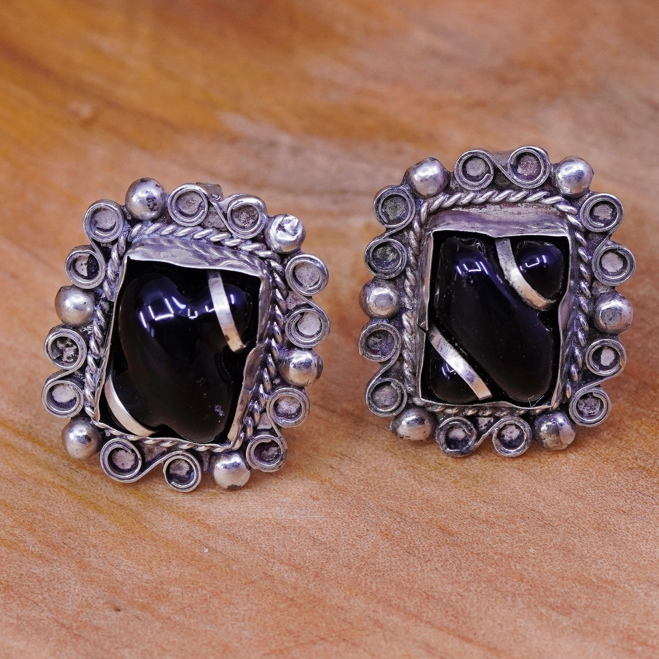 Vintage Sterling Silver Handmade Screw Back Earrings, 925