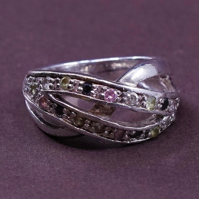 Size 6.75 310665 solid 925 silver band with cluster cz stamped 925 Sterling silver anniversary ring vintage