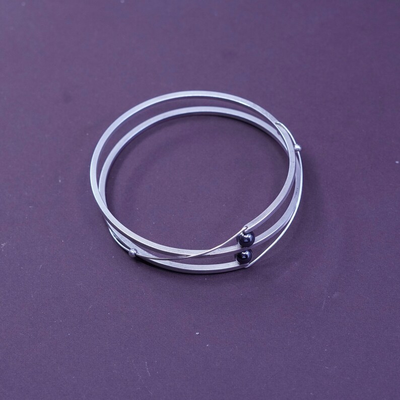 Vintage modern Sterling silver handmade bracelet 925 bangle with hematite 8.25\u201d silver tested