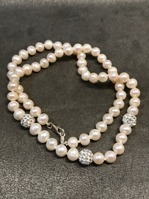 18", 6mm, vintage freshwater pearl beads necklace,