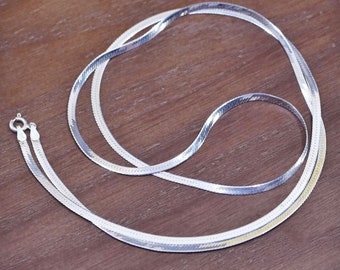 30”, 3mm, vintage Italian Sterling silver herringbone chain, 925 necklace, stamped Italy 925
