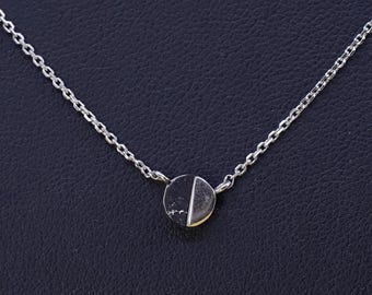 16+2" 1mm, vintage sterling 925 Silver circle chain necklace with circle pendant, stamped 925