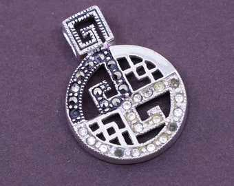 Vintage Sterling 925 silver handmade pendant with marcasite, stamped 925