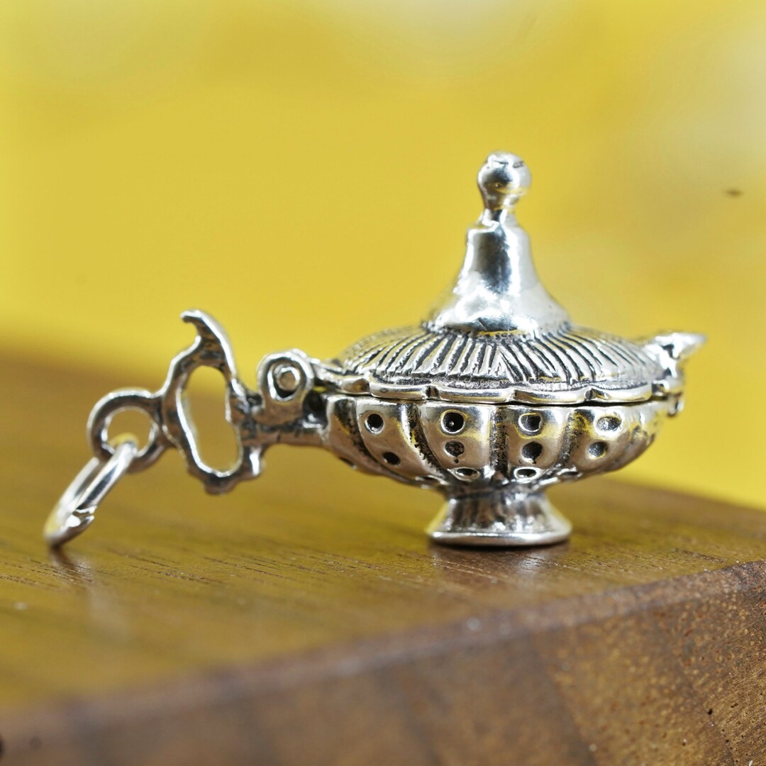 Vintage Sterling Silver Prayer Box Pendant, 925 Handmade Lamp Locket