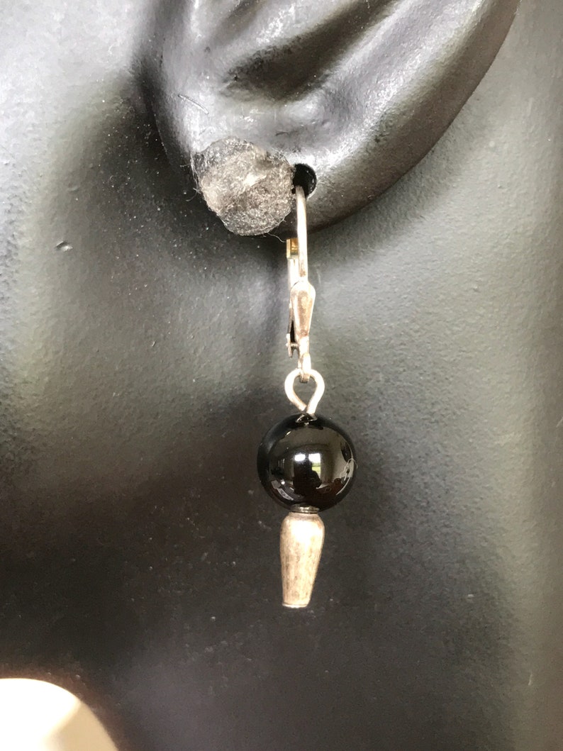 300366 silver tested solid 925 silver with obsidian beads Sterling silver handmade earrings Vintage
