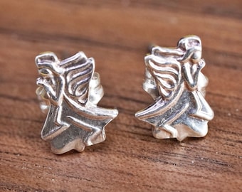 Handgefertigte Vintage-Ohrstecker aus Sterlingsilber, 925er Engelsohrringe, gestempelt 925