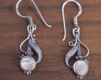 Vintage Sterling 925 silver handmade leaves earrings with abalone inlay, stamped 925