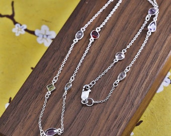 18 ""2mm, Sterling Silber Halskette, 925 Kreiskette mit Rubin, Topas, Amethyst, Peridot Citrin, gestempelt 925."