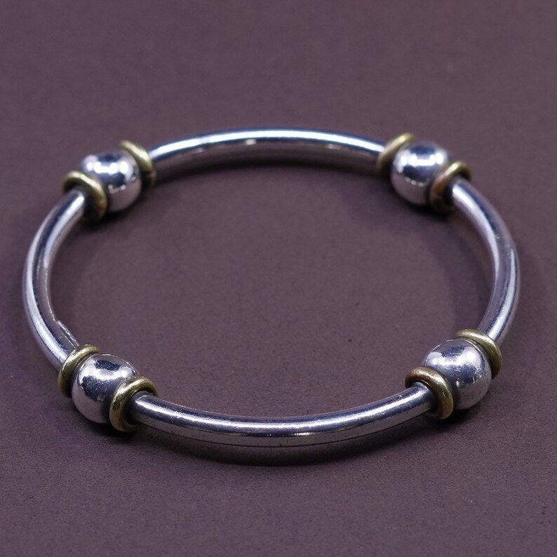 stamped mexico 925 TM-172 solid 925 silver bangle 7.5\u201d Vintage two tone Sterling silver handmade bracelet